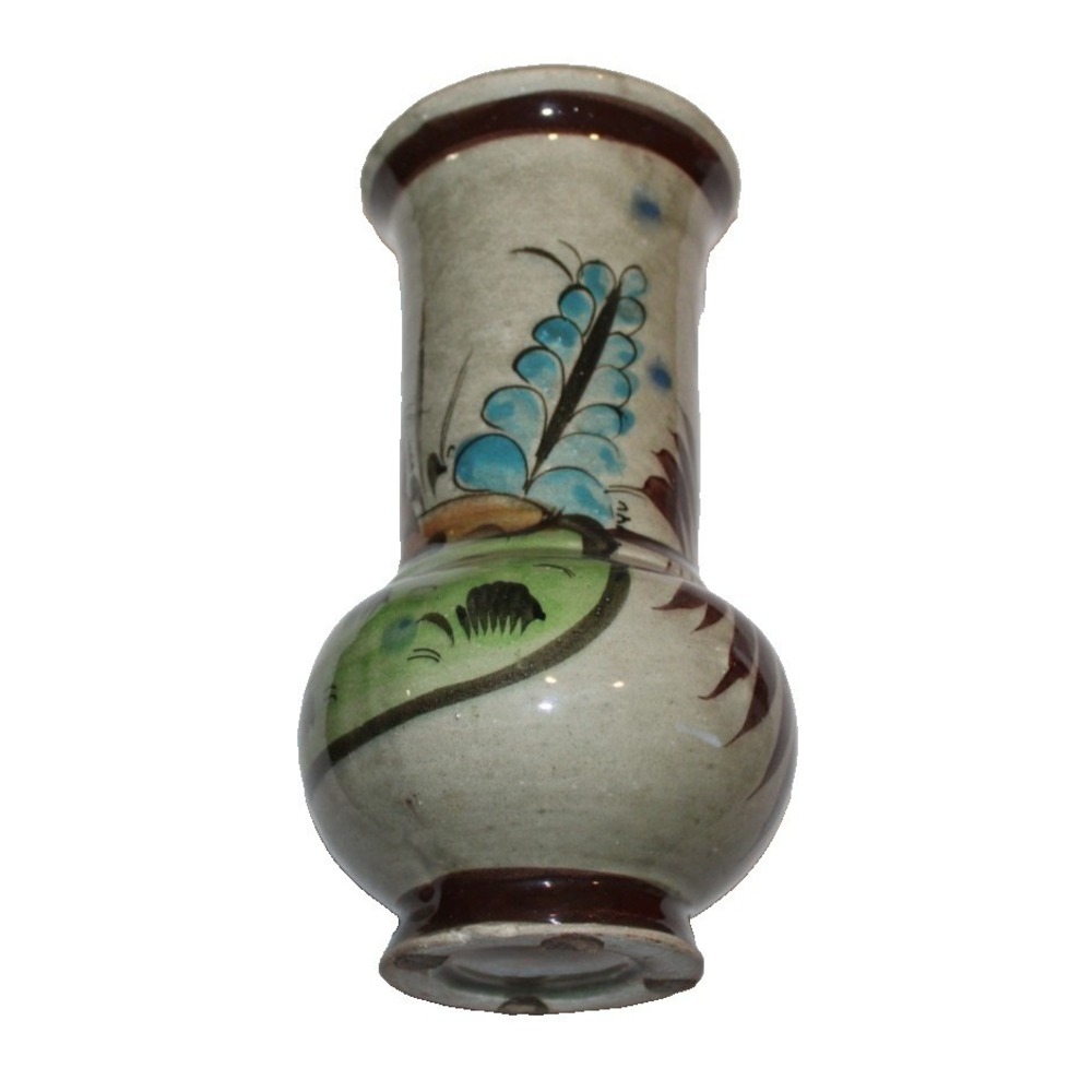 vintage hand painted 9" Tonala pottery vase birds flowers Mexico Artist Signed